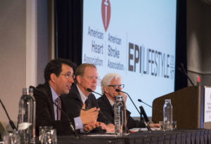 Drs. Daniel Rodríguez, Wayne Rosamond, and Robert Ross answer questions at Opening Sessions, AHA EPI I Lifestyles 2017 in Portland, Oregon.