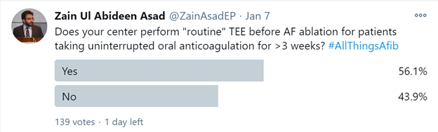Is Routine Transesophageal Echocardiogram (TEE) Needed Before Atrial Fibrillation Ablation in Patients Treated with Uninterrupted Direct Oral Anticoagulation for At Least 3 Weeks?